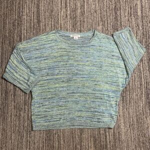Liz Claiborne Womens Size Medium Blue Green Knit Cropped Pullover Sweater Spring